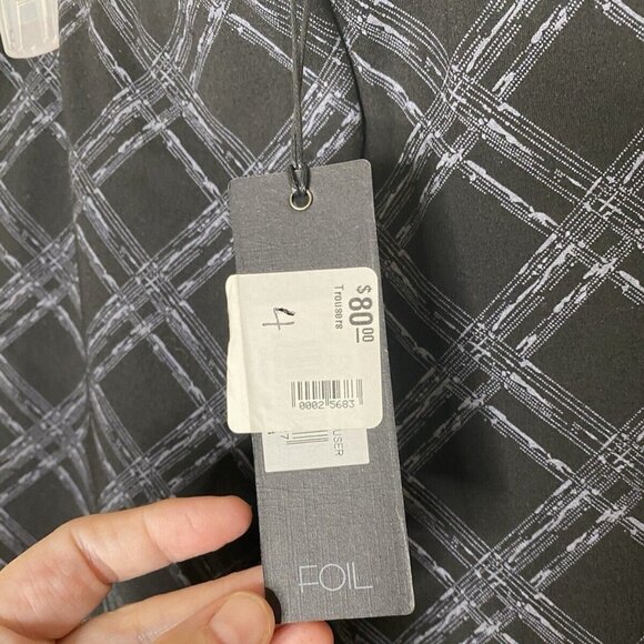 Foil 4 Grid-Print Stretch Trousers Black/Gray Slim Ankle Cigarette NWT - Picture 4 of 7